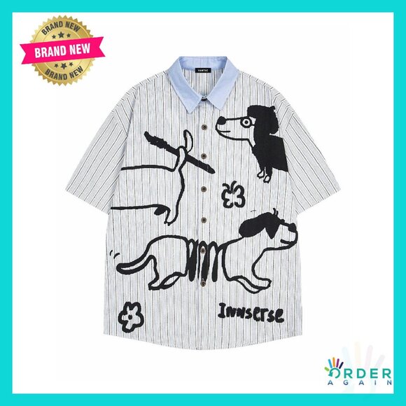 Oversized Button Down Shirt Loose Fit Casual Y2K Graphic Streetwear Novelty Tops